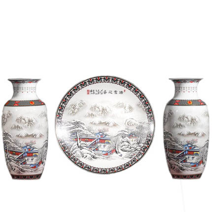 porcelain for Jahrriesnge snow scene vase set 3pcs cna1044 porcelain Jahrriesnge for snow scene vase set 3pcs cna1044